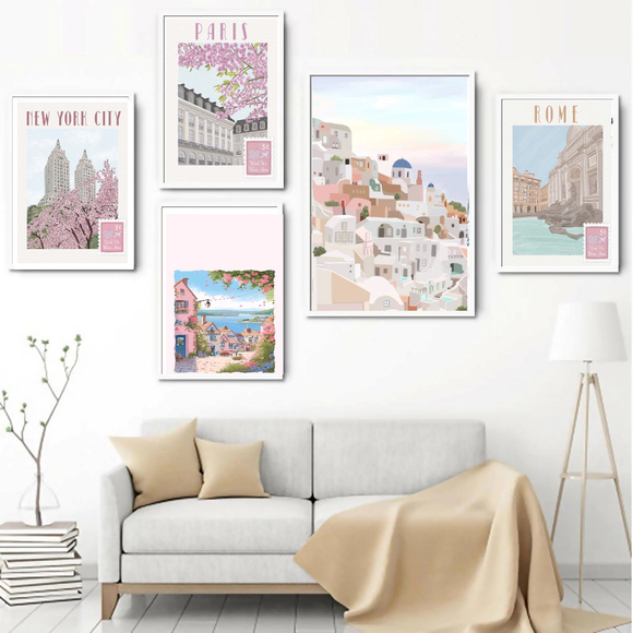 5 Pcs Travel Frame set, Aesthetic Style Drawing Room Decor (12x18" - 1 pc, 8x12" - 4pc)
