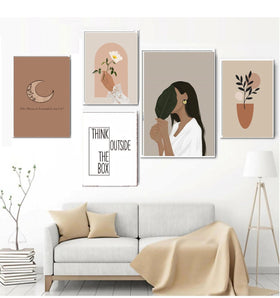 5 Pcs Abstract Girls Room Aesthetic Frame set, Boho Style Room Decor (12x18" - 1 pc, 8x12" - 4pc)
