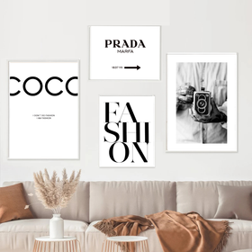 4 Pack Girls Fashion, Makeup Room Coco Prada Fashion Frame set ( 12x18" 2 pc, 10x14" 2 pc)