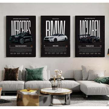 3 Pc Boys Car frames, Boys Room BMW, Mercedes, Porsche Car Art, Garage Photo Frames, Automotive Wall Art