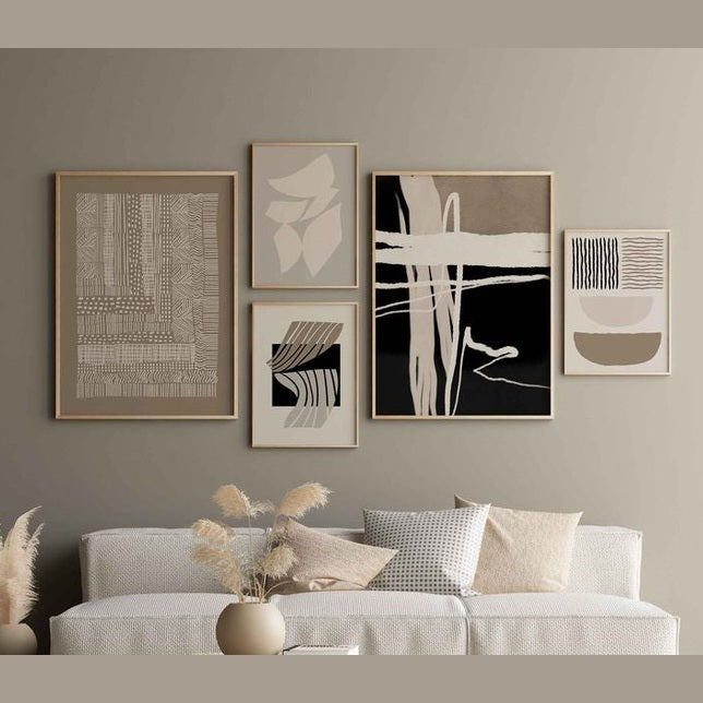 Living room with abstract art on the wall 
