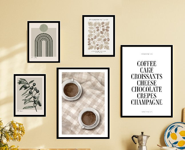 Set of 5 Kitchen Dining Room Wall Decor, Wall hanging Frame set , Dining Decor