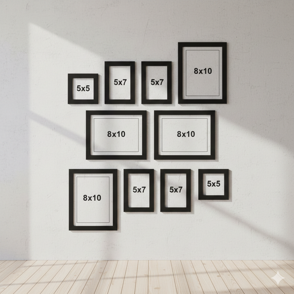 Pack of 10 Wall Gallery Collage Frames set (8x10"- 4 pc, 5x5" - 2 pc, 5x7" - 4pc)