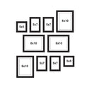 A set of various picture frames arranged in a collage pattern, with black borders.