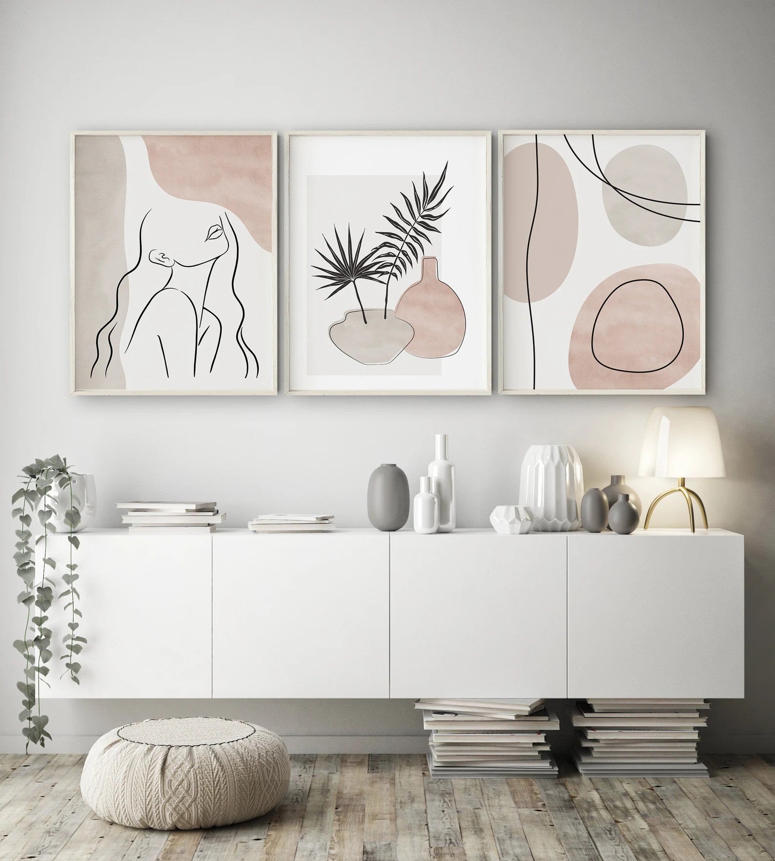 3 Pcs  Abstract Line Art Wall Frames, Girls Room Photo frames