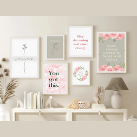 6 Pack Girls Room Abstract Pink Tone Modern Print Frame set ( 12x16" 2 pc, 8x12" 2 pc, 6x8" pc)