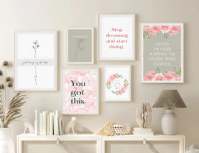 6 Pack Girls Room Abstract Pink Tone Modern Print Frame set ( 12x16" 2 pc, 8x12" 2 pc, 6x8" pc)