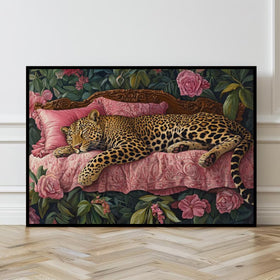 Single Sleeping Leopard Wall Art, Vintage Leopard Poster, Maximalist Wall Art, Aesthetic Wall Art, Dorm Decor