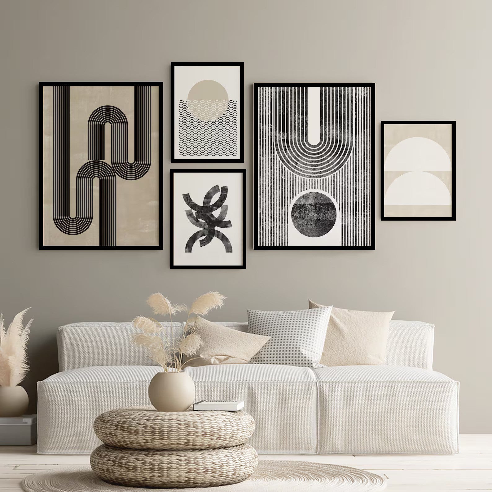 Pack of 5 Boho Wall Art Abstract Mid Century Modern Frame set