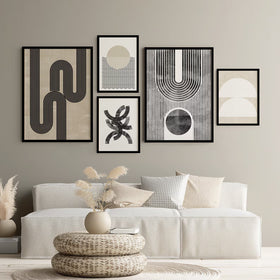 Pack of 5 Boho Wall Art Abstract Mid Century Modern Frame set (12x16" 2pc, 8x12" 3pc)