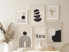 Pack of 6 Aesthetic Wall Art Abstract Mid Century Neutral Frame set (12x18" 3 pc, 10x12" 3 pc)