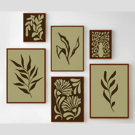 6 Pack Green Gallery Wall Large Abstract Botanical Earth Tone Modern Botanical Print Boho Frame set ( 12x18" 2 pc, 10x14" 2 pc, 8x10" pc)