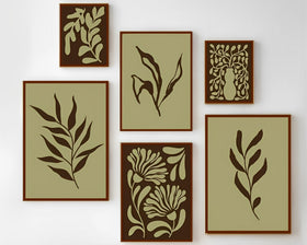6 Pack Green Gallery Wall Large Abstract Botanical Earth Tone Modern Botanical Print Boho Frame set ( 12x18" 2 pc, 10x14" 2 pc, 8x10" pc)
