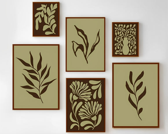 6 Pack Green Gallery Wall Large Abstract Botanical Earth Tone Modern Botanical Print Boho Frame set ( 12x18" 2 pc, 10x14" 2 pc, 8x10" pc)
