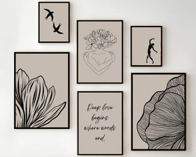 6 Pack Neutral Abstract Art Frames,  Gallery Wall Frames, Minimal frames ( 12x18" 2 pc, 10x14" 2 pc, 8x10" pc)