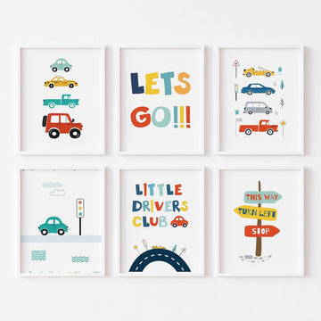 6 pc set Kids Room Decor, Cars Kids , nursery wall art, Car lover Room