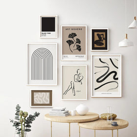 Pack of 7 Abstract Mid Century Modern Frame set for Living Room (12x18" 2 pc, 10x14" 2 pc, 8x10" 3 pc)