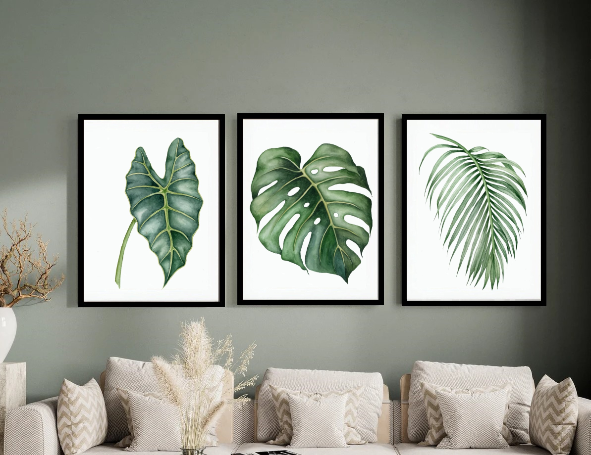3 Pcs Monstera Wall art Abstract Home decor, Farmhouse Botanical print Art print Plant Green wall