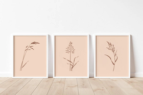 3 pc Botanical art, Neutral Abstract Frame set