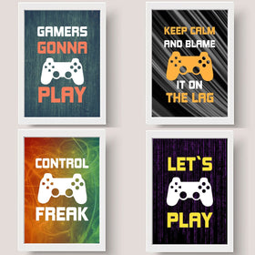 Black collage frames featuring custom gaming-themed prints with controllers and bold text. - Boys' Gaming Wall Frame Set – 4-Piece Gamer Room Decor - Black / 6x8" - Frame World