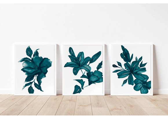 3 pc Teal color Green Abstract Frame set