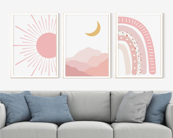 3 Pcs Kids Room Wall Frames, Baby Girl Nursery Decor Rainbow Photo frames