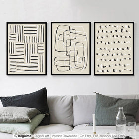 3 Pcs Abstract Art Wall Frames, Neutral tone Room Photo frames