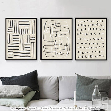 3 Pcs Abstract Art Wall Frames, Neutral tone Room Photo frames