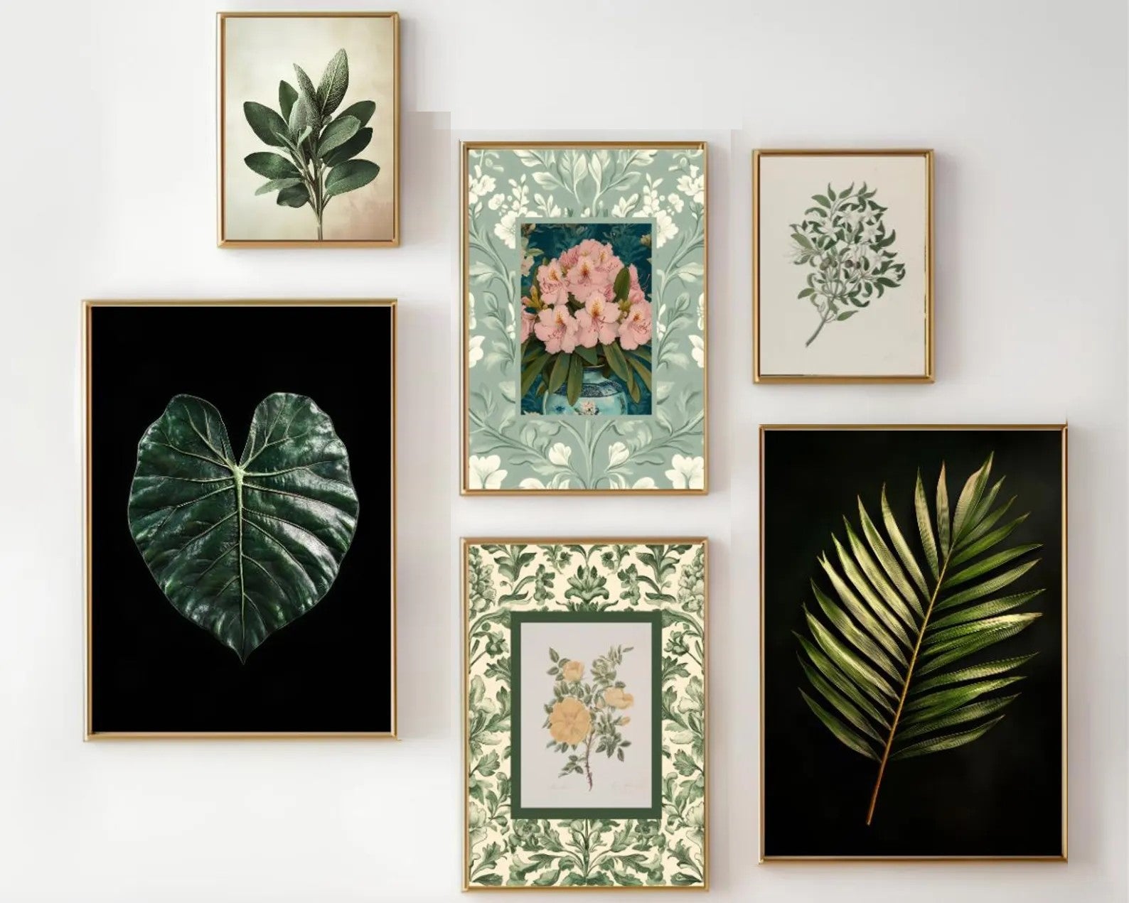 6 Pack Vintage Botanical Abstract Dark Floral Print Wildflower Frames, Neutral Botanical Moody Leaf Morris Spring Wall Art Frames ( 12x18" 2 pc, 10x14" 2 pc, 8x10"  2 pc)