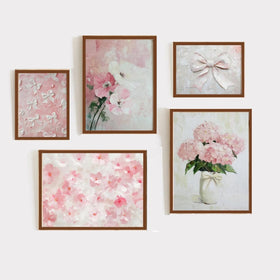 Girls Room Bow Wall Frames, Pink Floral Photo frame set (12x16" 3 pc, 8x12" 2 pc)