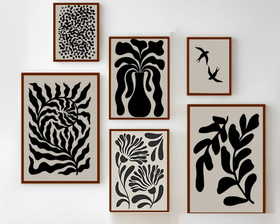 6 Pack Earth Tone Gallery Wall Large Abstract Botanical Print Frame set ( 12x18" 2 pc, 10x14" 2 pc, 8x10" pc)