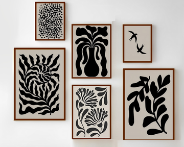 6 Pack Earth Tone Gallery Wall Large Abstract Botanical Print Frame set ( 12x18" 2 pc, 10x14" 2 pc, 8x10" pc)