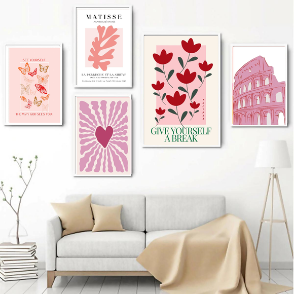 5 Pcs Abstract Frame set, Aesthetic Style Drawing Room Decor (12x18" - 1 pc, 8x12" - 4pc)