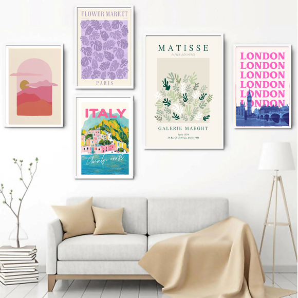 5 Pcs Abstract Frame set, Aesthetic Style Living Room Decor (12x18" - 1 pc, 8x12" - 4pc)