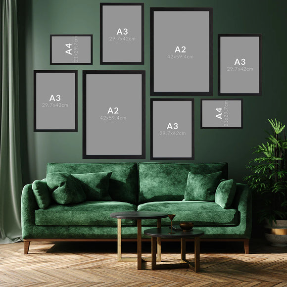 Pack of 8 Wall Gallery Collage set (2 Pcs a2, 4 Pcs a3, 2 Pcs a4 )