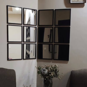 12 Pcs Grid Mirror Wall Decor for Corner Wall - with PVC Border - 0
