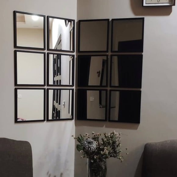 12 Pcs Grid Mirror Wall Decor for Corner Wall - with PVC Border