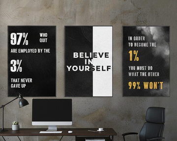 Modern office interior with motivational poster frame on the wall