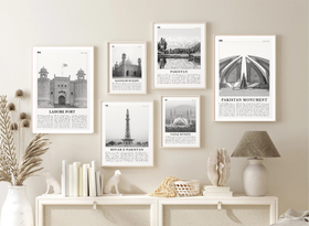Pakistan Wall Frame Set of 6 – Black & White Art Gallery Prints