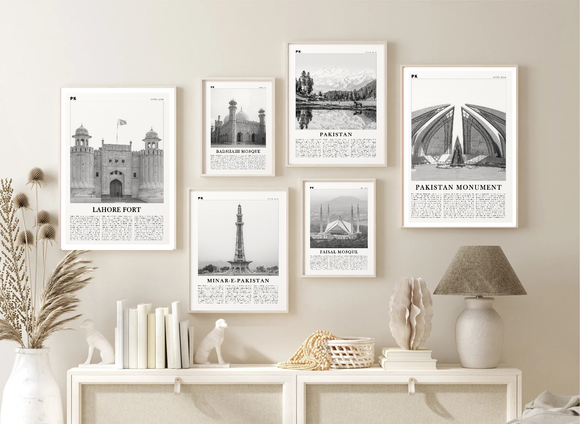 Pakistan Wall Frame Set of 6 – Black & White Art Gallery Prints