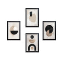 Set of 4 black frames with abstract beige and black art arranged as a modern collage for custom wall decor. - Set of 4 Aesthetic Art Frame set - 8x12" / Black - Frame World