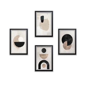 Set of 4 black frames with abstract beige and black art arranged as a modern collage for custom wall decor. - Set of 4 Aesthetic Art Frame set - 8x12" / Black - Frame World