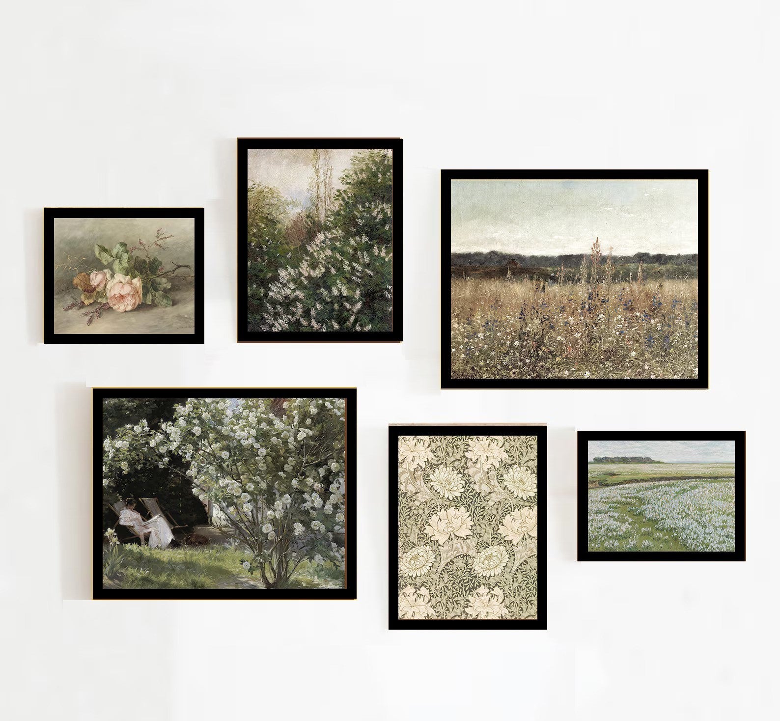 6 Frames Large Vintage Full Wall frame set, Modern Traditional, Antique Decor, European Wall Prints