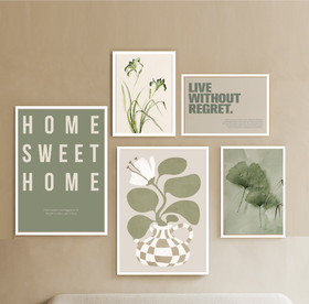 Pack of 5 Home Wall Art Abstract Plant Green Modern Frame set