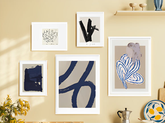 Pack of 5 Aesthetic Wall Art Abstract Mid Century Modern Frame set ( 12x16" 2 pc, 8x12" 3 pc)