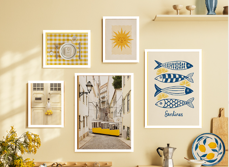 Set of 5 Kitchen Dining Room Wall Decor, Wall hanging Frame set , Aesthetic Dining Decor