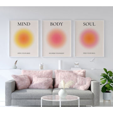 Mind Body Soul print Aura Frame Set of 3 Zen Wall art Spiritual Abstract set