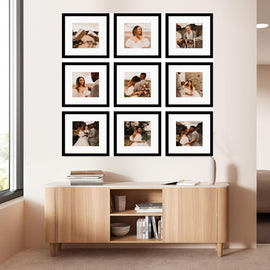 Picture Frame Set of 9, Display Pictures with Border, Multi Collage Gallery Square Photo Frames for Wall with Custom Pics
