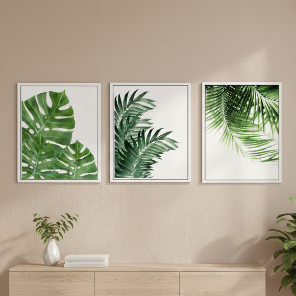 3-Piece Tropical Leaf Wall Frame Set – Modern Botanical Decor