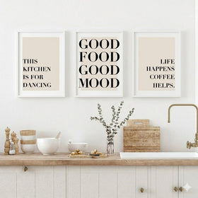 Set of 3 Good Food Good Mood,Kitchen Decor, Dining Room Wall Art - 0